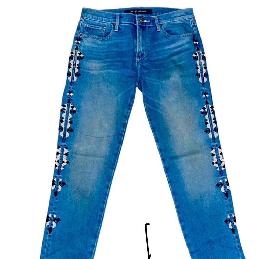 Driftwood Marilyn Embroidered Skinny Jeans Women's Size 26 Blue/White Embroidery